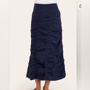 XCVI Fold Over Waistband Maxi Peasant Gored Skirt, Navy Blue